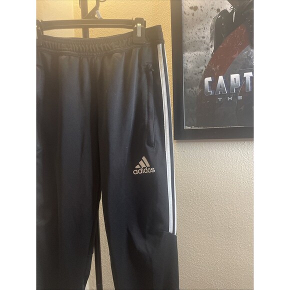 ADIDAS Tapered Zip Leg Size S Black White Logo Men's Sweatpants - Picture 2 of 7